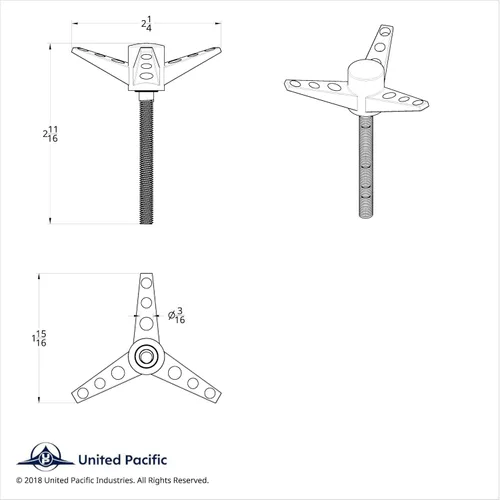 Vista 2 de United Pacific Industries A6216-11 Perno de ala de 3 (para filtros de aire)