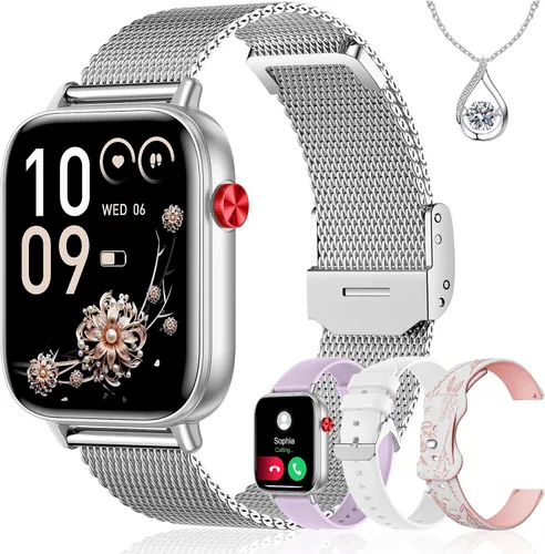 Vista 8 de Iaret Reloj inteligente para mujer, rastreador de fitness HD de 1.83 pulgadas con 4 bandas, responder/hacer llamadas, frecuencia cardíaca, sueño