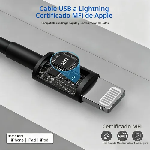 Vista 3 de Cargador de iPhone, [certificado MFi] Paquete de 2 cables Lightning de 6 pies de sincronización de datos con 2 cargadores de pared USB adaptador