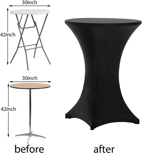 Vista 3 de Tina's Paquete de 6 fundas para mesa de cóctel de elastano Highboy de 30 x 42 pulgadas, color negro, mantel elástico ajustable para mesas redondas