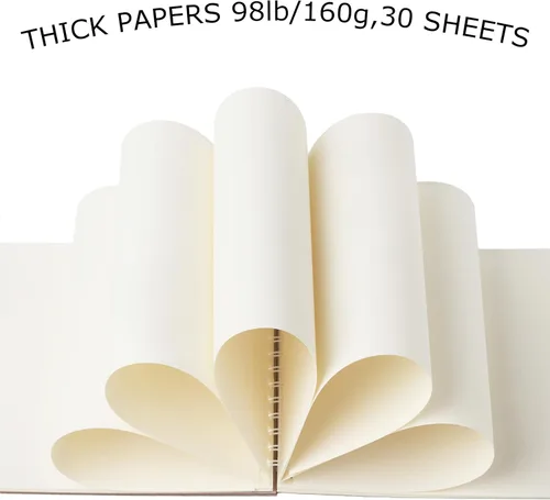 Vista 3 de Paquete de 2 libros estéticos de bocetos en espiral para niños, 98 libras/5.64 oz/m², papel grueso sin ácidos, A4, diario mixto en blanco, cuaderno