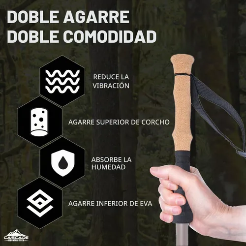 Vista 3 de Bastones de Senderismo Cascade Mountain Tech - Bastones Monopod de Fibra de Carbono para Caminar o Hacer Senderismo con Soporte para Accesorios