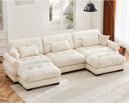 Vista 41 de Otomana beige para sofá modular modular, sofá individual, asiento otomano para sofá modular convertible, sofás de terciopelo para sala de estar