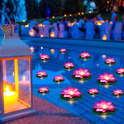 Vista 9 de Liliful - 24 luces de loto flotantes Diwali, 3.94 pulgadas, color blanco