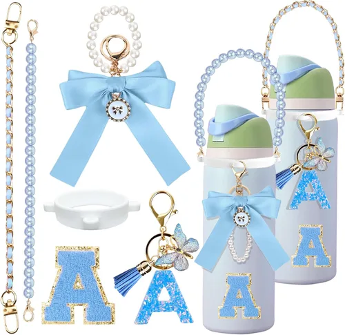 Vista 106 de 6 piezas de accesorios con letras para botella de agua Owala 24 oz 32 oz 40 oz, con lindos dijes iniciales y correa para el asa, compatible