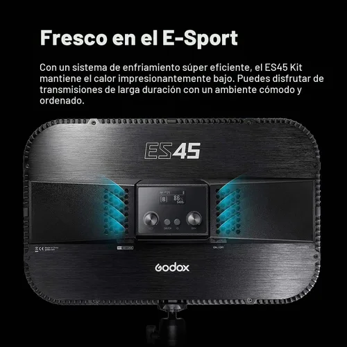 Vista 5 de Godox ES45 Luz Clave, luz de vídeo LED con soporte de escritorio extensible, ajuste de brillo del 0-100% y temperatura de color de 2800-6500k
