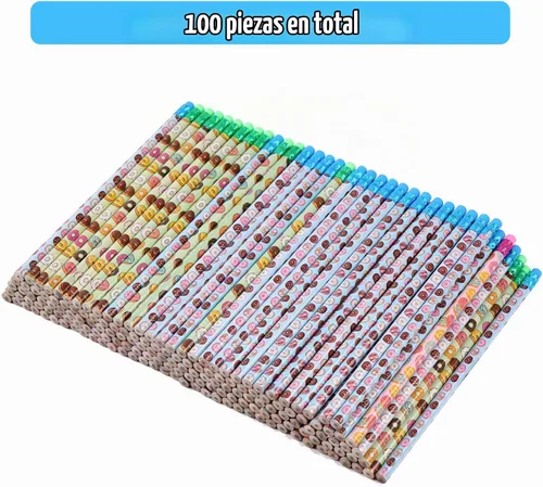 Vista 2 de 100 lápices temáticos de dona, lápices de madera cilíndrica con varios elementos de rosquilla, 4 estilos, surtidos para estudiantes, lápices