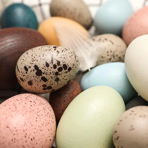 Vista 8 de Youuys Huevos de Pascua de madera para niños, huevos moteados de Pascua sintéticos, arte de bricolaje para manualidades para decoración del jardín