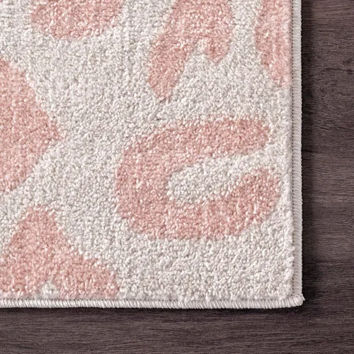 Vista 4 de Nuloom Annette Baby Pink/Ivory, 2 pies 8 pulgadas x 8 pies, estampado de leopardo, suave y acogedor, alto tráfico, resistente a las manchas, fácil