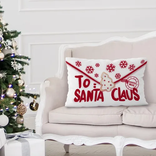 Vista 2 de Fundas de almohada rojas de Navidad - Fundas de almohada de Papá Noel de 12 x 20 pulgadas para decoración del hogar