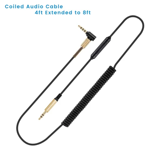 Vista 7 de weishan Studio3 - Cable de audio en espiral para auriculares inalámbricos Beats Studio Pro / Studio3 / Solo4 / Solo3, micrófono en línea de 0.138 in