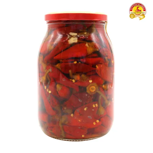 Vista 3 de TuttoCalabria, Pimientos enteros de Calabria en aceite, totalmente naturales, sin OMG, producto de Italia, paquete de Glass Club, 33.5 oz Whole