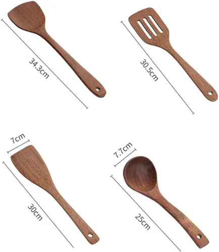 Vista 2 de 3 Uds Práctica Cuchara de Madera Cocinar Esquina Raspador Mango Largo Cuchara de Sopa Cuchara de Servir Comida Cuchara de Cocina Mango Largo Pala