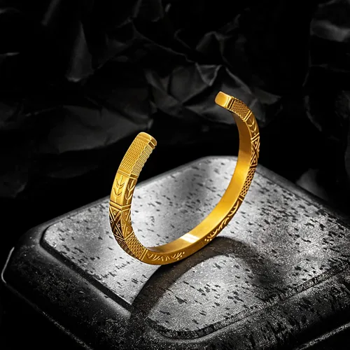 Vista 3 de murtoo Pulseras vikingas para hombre, de acero inoxidable, brazalete abierto, hecho a mano, tallado, inspirador, regalo para hombres, niños y él