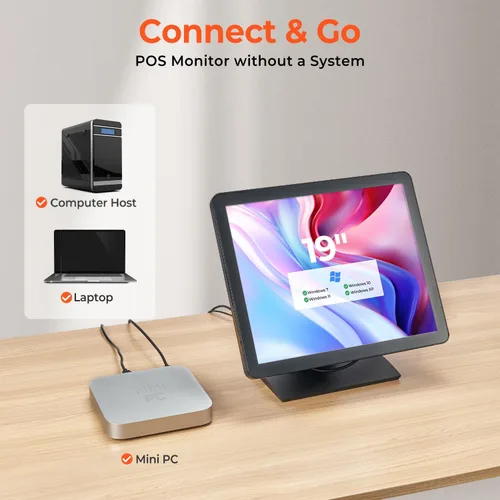 Vista 4 de MUNBYN Monitor POS-pantalla táctil de 19 pulgadas, sistemas POS para pequeñas empresas y cajón de caja registradora negra, cajón de efectivo de 16