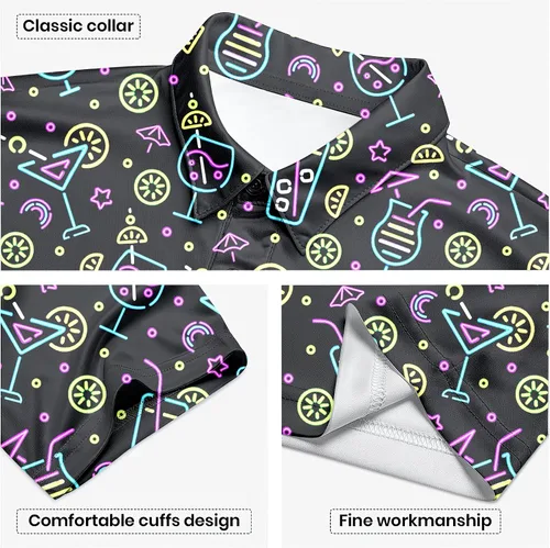 Vista 4 de Camisa de golf de los años 80 para hombre, ajuste seco, manga corta, estampada, divertidas, camisas de golf de los años 90 para hombre