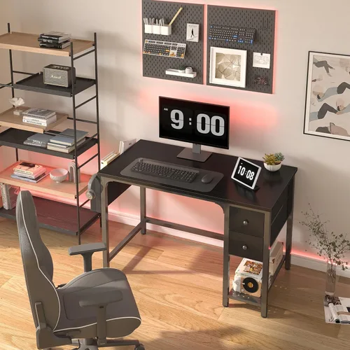 Vista 2 de Lufeiya Escritorio para computadora con cajones de tela, escritorio de juegos reversible de 40 pulgadas para espacios pequeños, oficina en casa