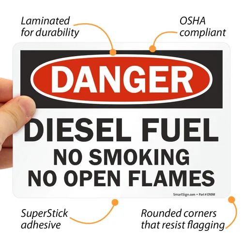 Vista 3 de SmartSign Paquete de 4 etiquetas adhesivas OSHA de 5 x 7 pulgadas, "Danger - Combustible diesel, no fumar, sin llamas abiertas", poliéster laminado
