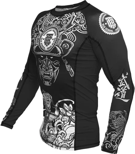Vista 3 de Hardcore Training Camiseta de compresión para hombre, manga larga, Jiu Jitsu, MMA No-Gi, BJJ apretada, capa base de combate