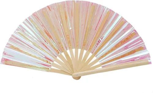 Vista 7 de Gionforsy 1 ventilador plegable rave para mujer, ventilador de mano grande de bambú con tela de color brillante para festival