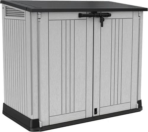 Vista 19 de Keter Store-It-Out MIDI - Cobertizo de almacenamiento de resina para exteriores, gabinete horizontal resistente a la intemperie para botes de Beige