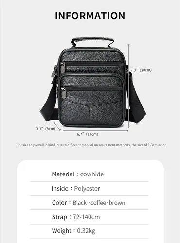Vista 6 de Small Leather Crossbody Messenger Shoulder Bag for Men Women Work Business Adjustable Strap