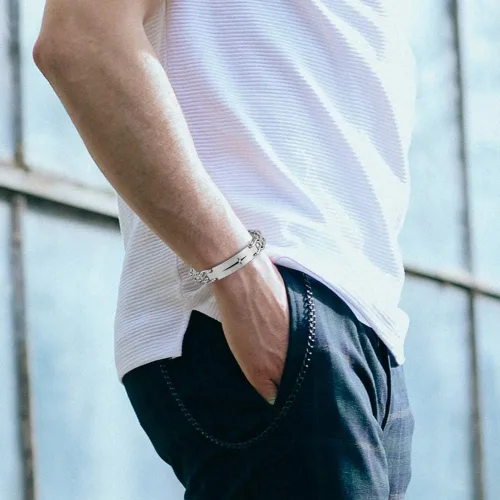 Vista 6 de Mens Cross Bracelet, Son Grandson Dad Husband Bracelets, Stainless Steel Link Bracelet Adjustable