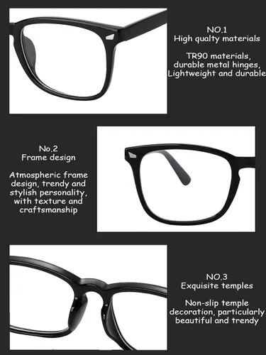 Vista 24 de Onrtry Gafas sin receta para hombres y mujeres, lentes transparentes cuadradas