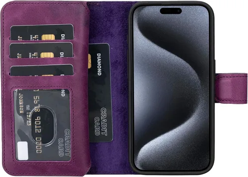 Vista 74 de HARDISTON Funda de piel auténtica de alta calidad hecha a mano para iPhone 7/8 / SE doble folio tarjetero - Funda magnética desmontable - Soporte