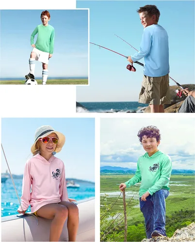 Vista 5 de Roadbox Camiseta de natación para niños, camiseta de manga larga con protección solar UPF 50+, para niños, pesca, surf, deportes al aire libre