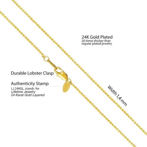 Vista 4 de LIFETIME JEWELRY Collar de cadena serpentina de 0.055in para mujeres y hombres, chapado en oro de 24 quilates, Chapado en oro, No es una piedra