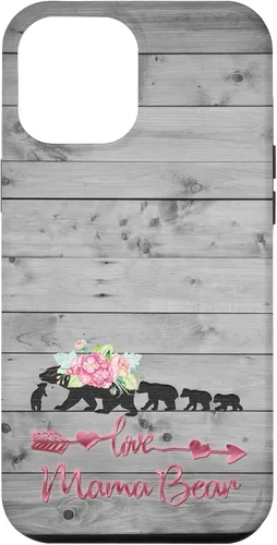 Vista 26 de Pink Floral Black Mama Bear Four Cubs on Vintage Gray Rustic Case for iPhone 17