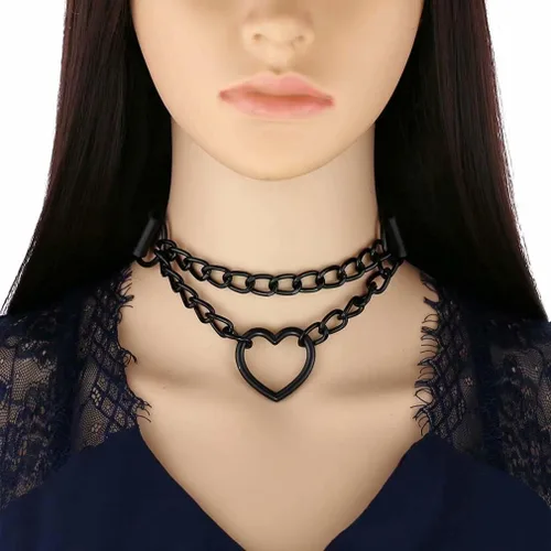 Vista 4 de Gargantilla negra de moda collar de cadena negra de 2 capas para mujeres y niñas rosa Cuero no conocido