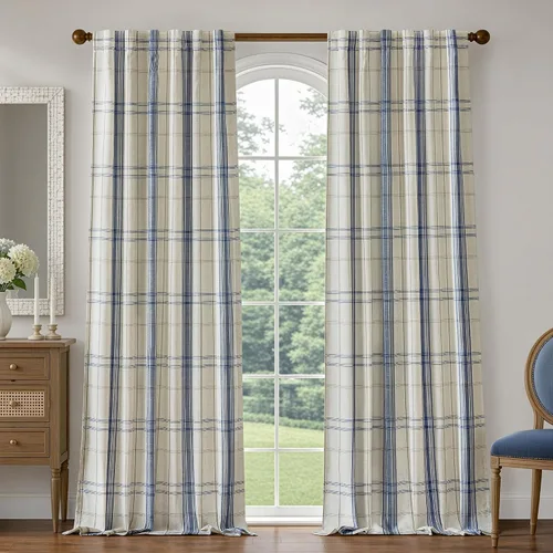 Vista 12 de DriftAway Cortinas de felpilla de lino a cuadros 100% opacas de 96 pulgadas Beige