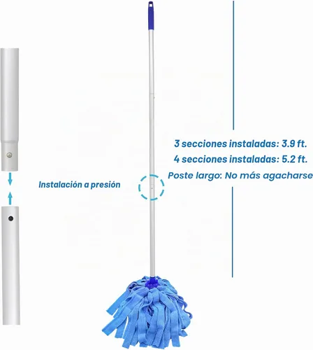Vista 5 de EaseYourDay - Trapeador de cuerda de microfibra con 2 cabezales reutilizables y poste de 5.2 pies de largo