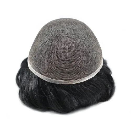 Vista 6 de LYRICAL HAIR Toupee - Sistema de cabello de repuesto para hombre, encaje francés, peluca natural para hombre, 5 x 7 pulgadas, color negro azabache