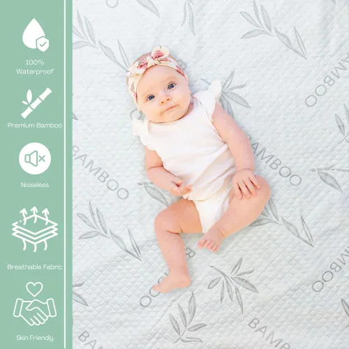 Vista 2 de Protector de colchón de rayón de bambú con cremallera + 1 protector de almohada, 100% impermeable, refrescante, tamaño individual, tela ultrasuave