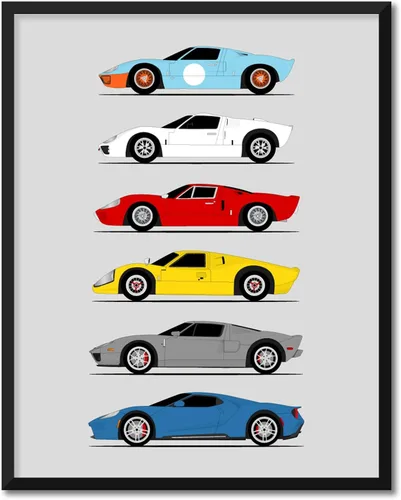 Vista 16 de Custom Car Posters Póster hecho a mano compatible con Ford GT Generation e impresión de Ford GT40, rojo, blanco y azul, 8 x 10 pulgadas, impresión
