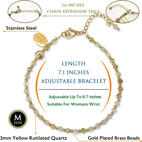 Vista 2 de Morchic - Pulsera ajustable de pulgadas para mujer, con mini cuentas de gemas naturales, serie de dijes de gemas de energía, regalo de cumpleaños