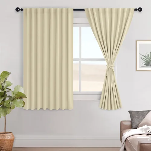 Vista 134 de Hiasan Cortinas opacas negras para dormitorio, cortinas opacas cortas de 45 pulgadas de largo, con aislamiento térmico, bolsillo para barra
