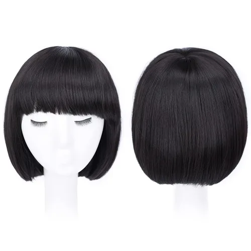 Vista 42 de Pelucas Bob con flequillo, peluca de cabello castaño rojizo de 10 Caoba
