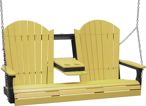 Vista 22 de LuxCraft Adirondack - Columpio colgante para porche delantero de 5 pies con consola abatible, asientos hasta 3, banco de columpio de patio al aire