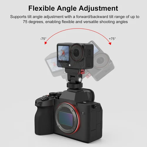 Vista 20 de PULUZ Soporte de montaje rápido para DJI Osmo Action 5 Pro/4/3, zapata fría con agujero de tornillo de 1/4 pulgadas y ajuste de inclinación de 75°