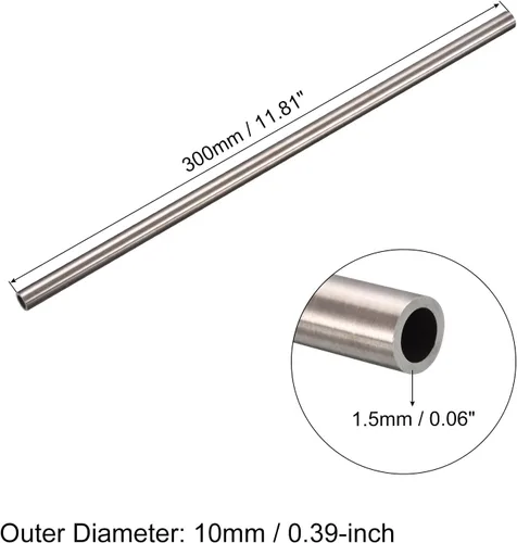 Vista 2 de uxcell Tubo de acero inoxidable 304, metal de 10 mm de diámetro exterior x 1,5 mm de grosor de pared, tubo de 300 mm para maquinaria industrial