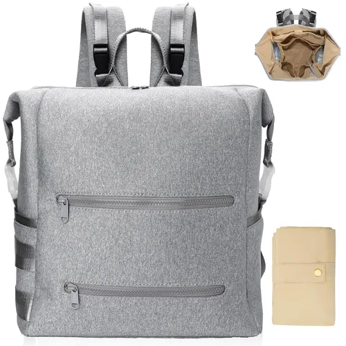 Vista 10 de Omanmoli Mochila para pañales, bolsa grande de neopreno para niños y niñas con 15 organizadores de bolsas de pañales, 2 bolsillos aislados, Negro