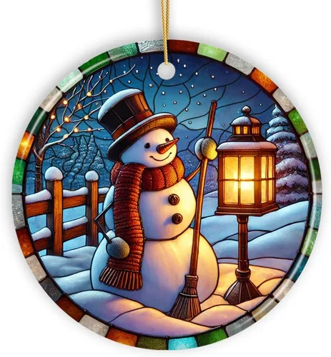 Vista 18 de Adorno de Navidad de trineo ártico, muñeco de nieve, hecho a mano, regalo de invierno helado
