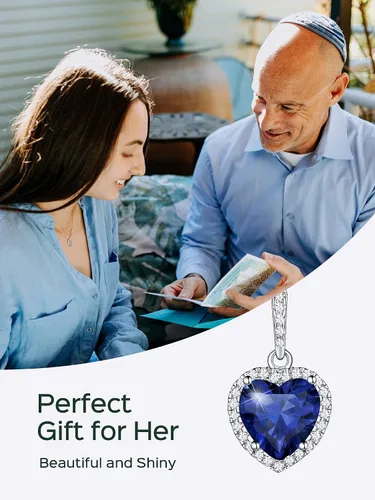 Vista 3 de ChicSilver Collar de plata de ley 925 con forma de corazón, redondo, pera, esmeralda y piedra natal simulada, regalo de cumpleaños para mujer