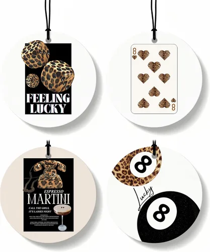Vista 36 de Ambientador de coche de 8 bolas con estampado de leopardo de moda, 6 unidades, retro coqueta, guepardo, póquer, ambientador colgante para bar
