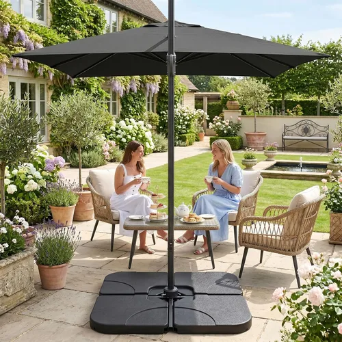 Vista 8 de T&Jero Base de plástico resistente de 4 piezas para patio al aire libre, sombrilla voladiza, 260 libras con relleno de agua y arena, color negro