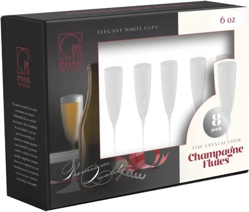 Vista 8 de Posh Setting Copas de champán de plástico de 6 onzas – Elegantes copas de champán desechables blancas para fiestas, bodas, paquete de 8